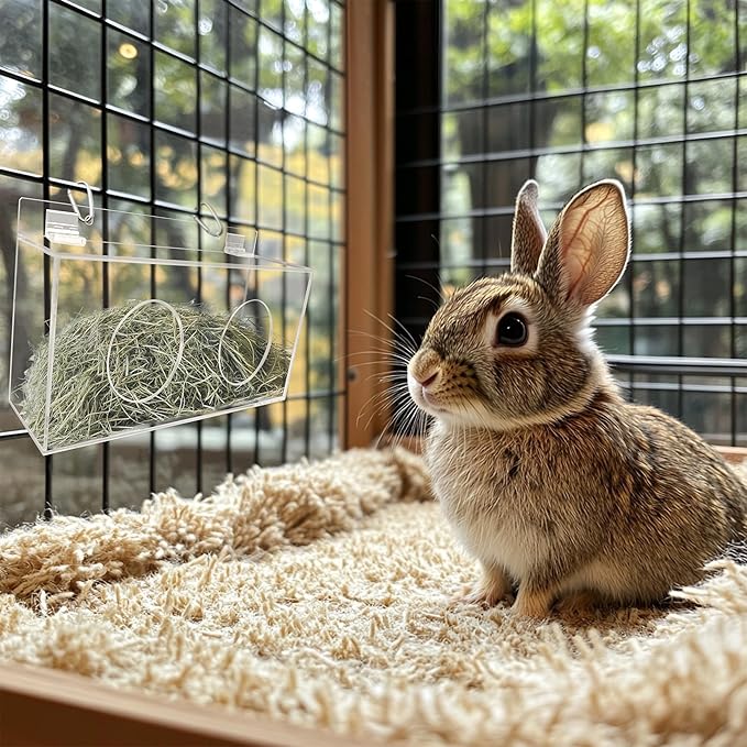 Xymoso Acrylic Rabbit Hay Feeder with Lid,Guinea Pig Hay Rack Holder Chinchilla Cage Accessories for Rabbits Guinea Pigs Bunny