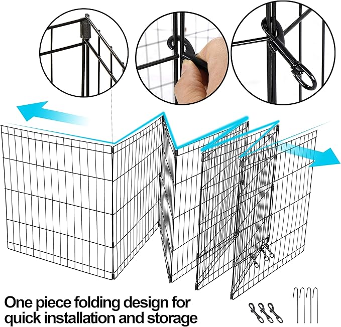 Pet Playpen 8 Panels Foldable Metal Exercise Pen Animal Exercise Dog Fence Indoor Outdoor for Medium/Small Animals (24" H)