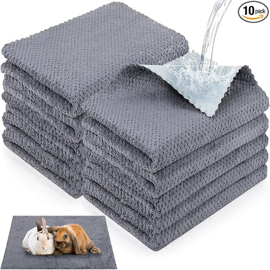 VitalCozy 10 Pcs Guinea Pig Cage Liners Washable Rat Bedding for Guinea Pigs Controlling Absorbent Waterproof Pee Pads Blanket for Rabbits Hamster Small Animal Chinchilla(Grid,18 x 24 Inch,Gray)