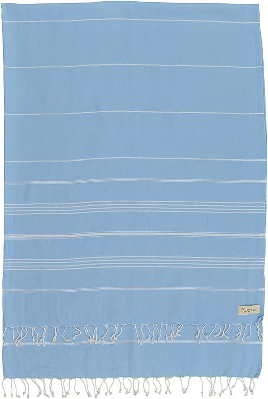 Bersuse Towels Anatolia XL Beach Blanket Throw Blanket Turkish Towel 100% Cotton Extra-Large Quick-Dry Lightweight Premium Peshtemal Towel - 61x82 Inches, Blue
