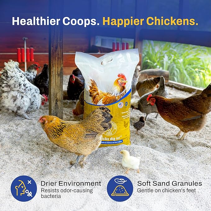 Premium Chicken Sand 50 lbs – Dust-Free, Odor-Control Bedding for Chicken Coops, Nesting Boxes, and Runs – Natural Poultry Litter