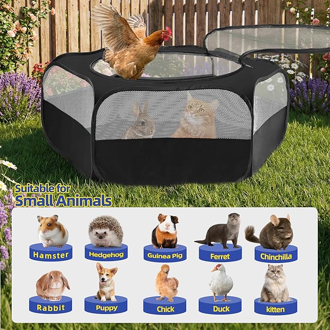 Small Animal Playpen with Mesh Cover & Waterproof Bottom Cat Tent Chicken Brooder Rabbit Guinea Pig Cage Playpen for Small Animals Indoor Outdoor Use