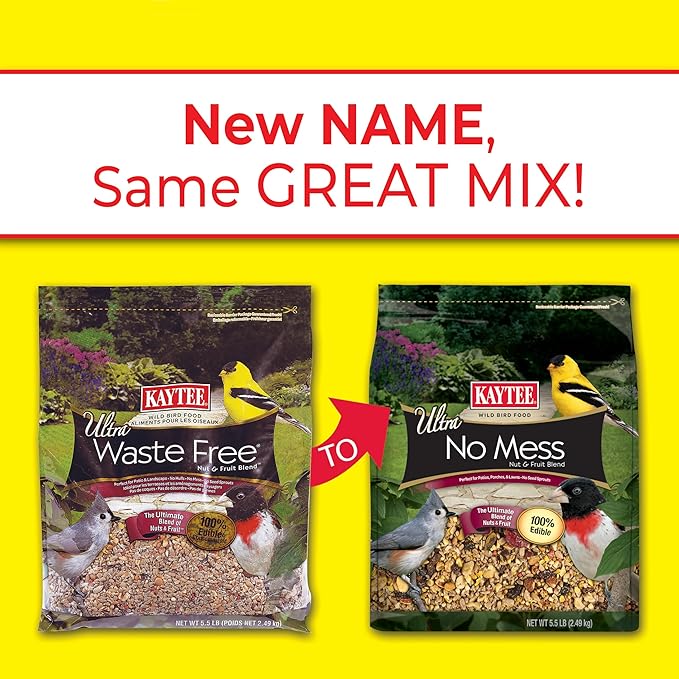 Kaytee Wild Bird Ultra No Mess Nut & Fruit Food Seed Blend For Blue Jays, Woodpeckers, Juncos, Cardinals, Grosbeaks, Sparrows, and Finches, 5.5 Pound