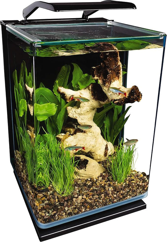 Marineland Portrait Glass LED Aquarium Kit, 5 Gallons, Hidden Filtration,Black