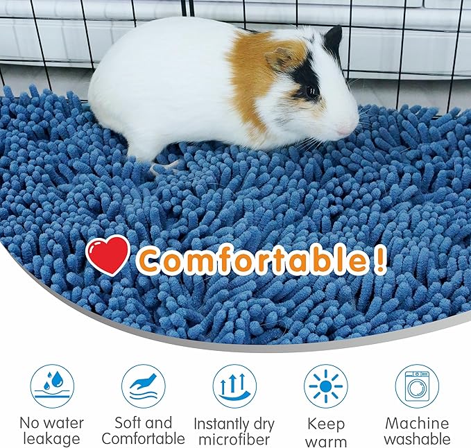 Guinea Pig Cage Liner Bedding 47x24, Washable Guinea Pig Bed Mat, Extra Absorbent Rabbit Pee Pad Reusable, Non-Slip Fleece Blanket for Bunny and Small Animal Cage Accessories (Blue, 47"x24")