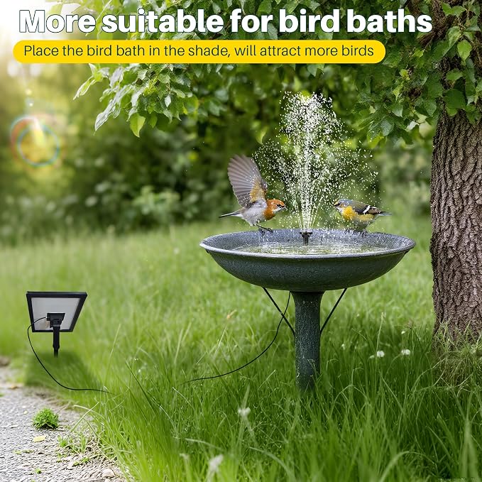 Biling 5.5W Solar Fountain Pump with Dry-Run Protection for Bird Bath | DIY Solar Water Pump with Double-Layer Nozzles, 5 Ft Tubing for Birdbath, Garden Ponds, Water Features