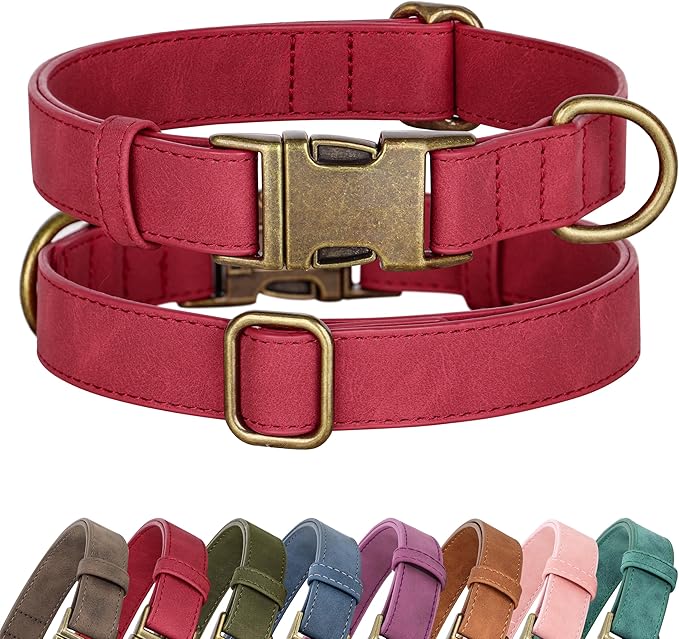 Didog Soft PU Leather Dog Collar, Stylish Quick Released Dog Collar for Large Dogs, Easy Clean Adjustable Pet Collar for Daily Walking, Red, L Fit 16-22" Neck