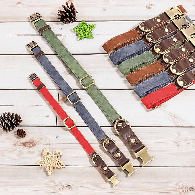 Didog Soft PU Leather Dog Collar for Large Dogs,Classic Adjustable Dog Collars with Quick Release Metal Buckle,Easy Clean and Comfortable with Nylon Lining,Denim Blue,L Neck 16-23"