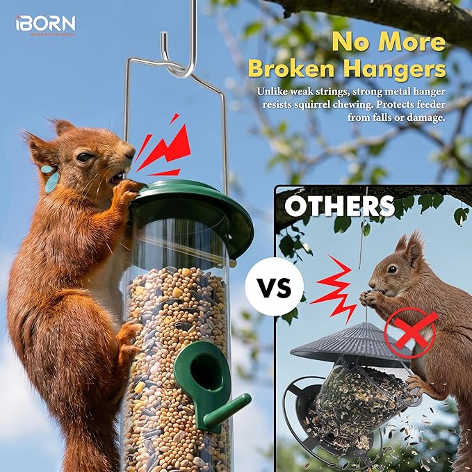 iBorn Metal Bird Feeders 6 Ports Hanging Wild Bird Seed Feeder for Mix Seed Blends, Seed Feeder, Sunflower Heart, Birdbath, Heavy Duty All Metal Green Finishing 15 Inch 6Port,Gift Box