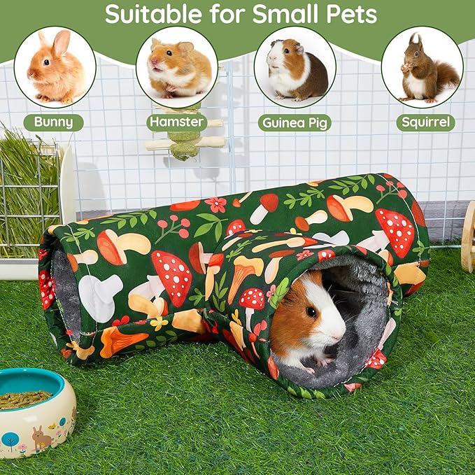 Glittme Guinea Pig Tunnel Washable Guinea Pigs Hideout Portable Rabbit Tunnels Soft Ferret Tunnel for Playing Resting Guinea Pig Accessories for Hedgehogs, Hamster,Mushrooms