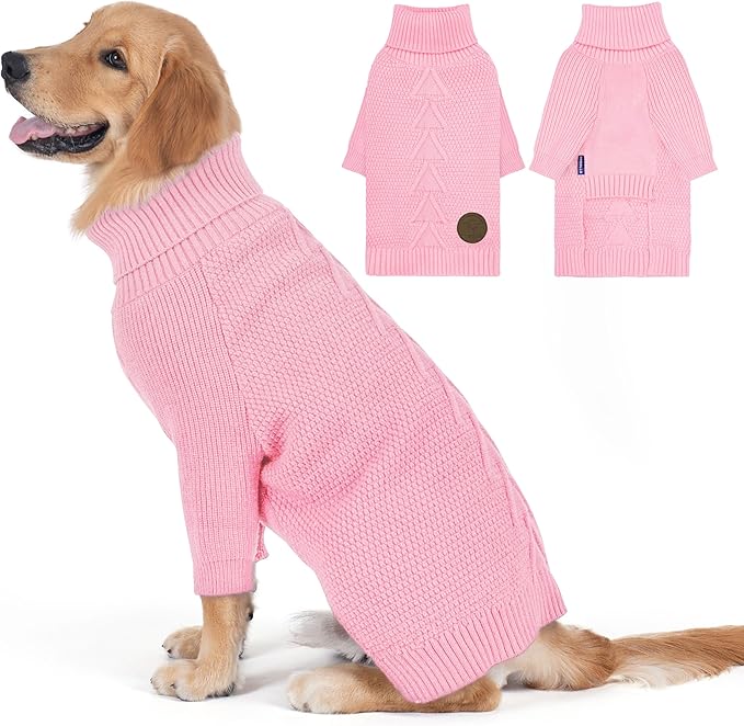 cyeollo Dog Sweater Knitwear Turtleneck Soft Knitwear Pullover Sweaters with Long Sleeves Warm Dog Clothes for Large Dogs,Pink, XXXL