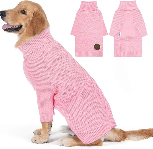 cyeollo Dog Sweater Knitwear Turtleneck Soft Knitwear Pullover Sweaters with Long Sleeves Warm Dog Clothes for Large Dogs,Pink, XXXL