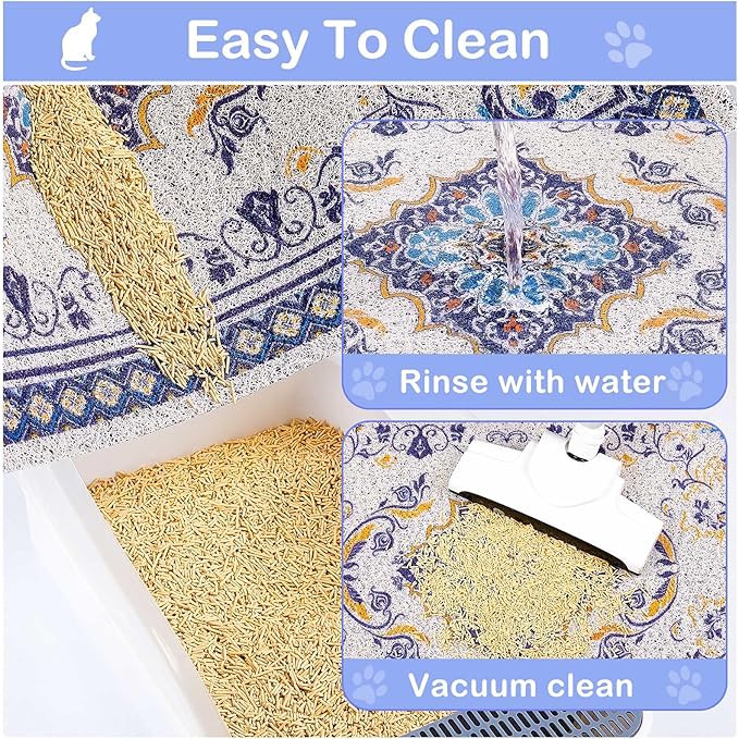 Glittme Cat Litter Mat with Non-Slip Bottom Litter Box Mat 33"X22" Litter Trapping Mat Easy to Clean Washable Cat Food Mat for Kitty,L