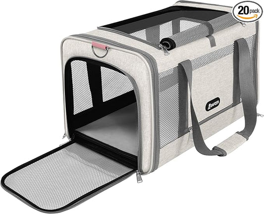 GAPZER Cat Carrier American Airline Approved 18x11x11, Top Opening Sturdy Soft Pet Carrying Bag See Through, Mini Dog Hard Bottom Crate Kennel Case, 4-Side-Ventilation Mesh Cage Toy Poodle Biege