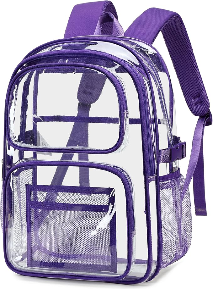 abshoo Large Heavy Duty Clear Backpack For School Bookbag Transparent Multi Pocket Backpacks for Girls (Dark Purple)