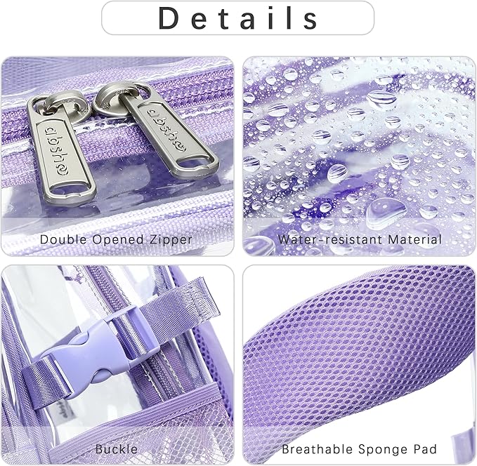 abshoo Large Heavy Duty Girls Clear Backpack for School Bookbag Transparent Multi Pocket Backpacks for Women (Purple)