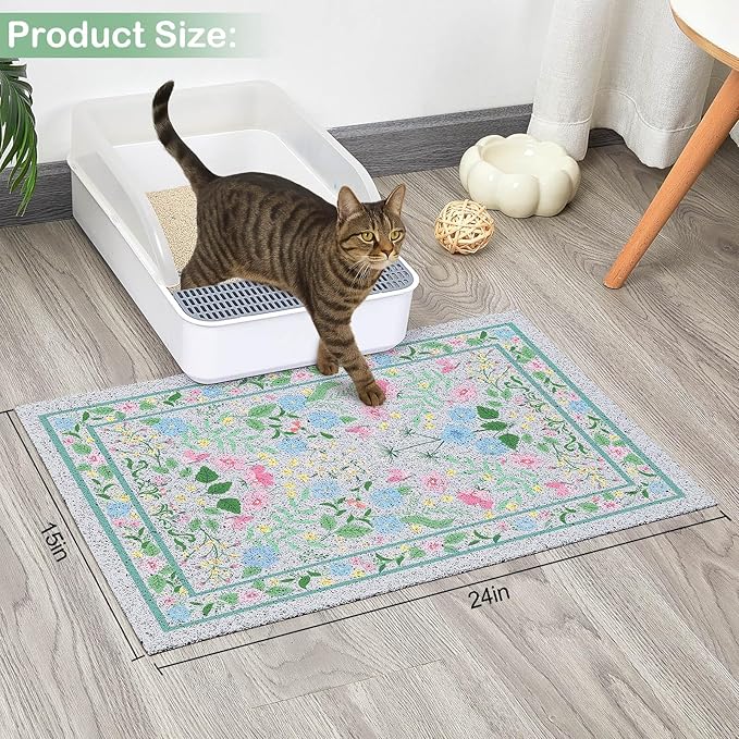 Glittme Cat Litter Mat with Non-Slip Bottom Litter Box Mat 24"X15" Litter Trapping Mat Easy to Clean Washable Cat Food Mat for Kitty,S