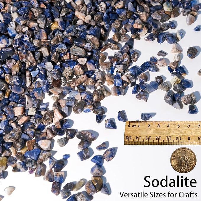 Sodalite Crystal Chips Bulk 2lbs, 1200+ Pieces, 8-15mm Natural Gemstones