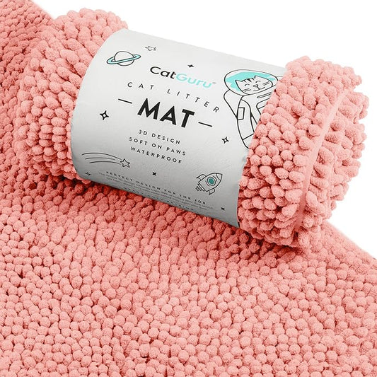 CatGuru Cat Litter Mat, Medium, Extra Large, XXL, Waterproof Litter Box Mat, Non Slip Kitty Litter Mat, Machine Washable Litter Trapping Mat, Soft Litter Tray, Cat Stuff (XL, Coral/Heavy-Duty)