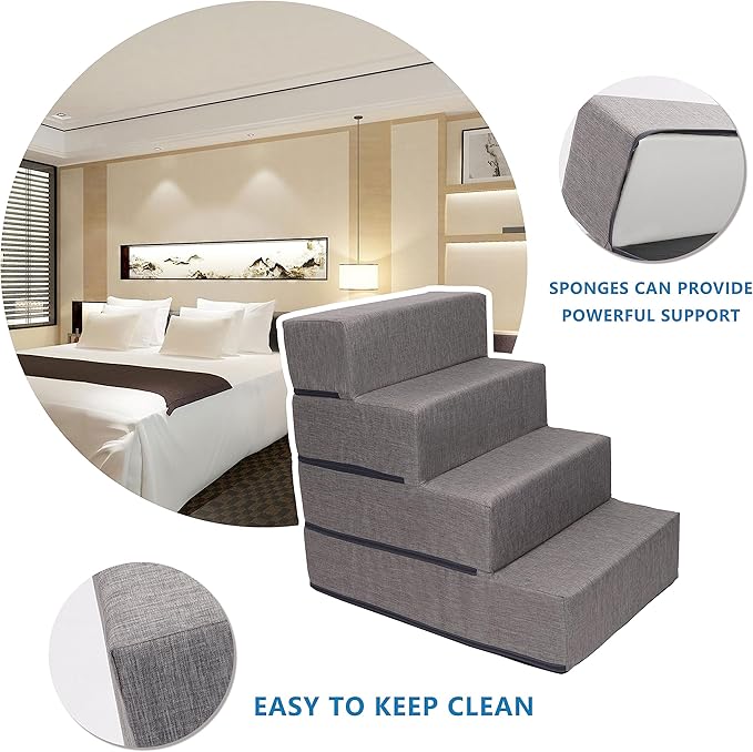 4-Tier Pet Foam Stairs for Tall Beds and Couches, for Small to Medium Pets, Gray