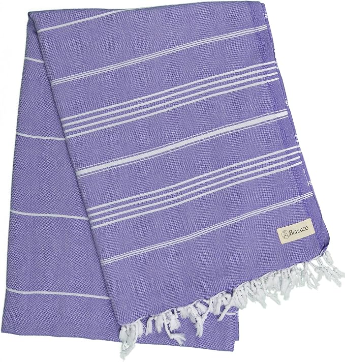 Bersuse Towels Anatolia XL Beach Blanket Throw Blanket Turkish Towel 100% Cotton Extra-Large Quick-Dry Lightweight Premium Peshtemal Towel - 61x82 Inches, Dark Purple