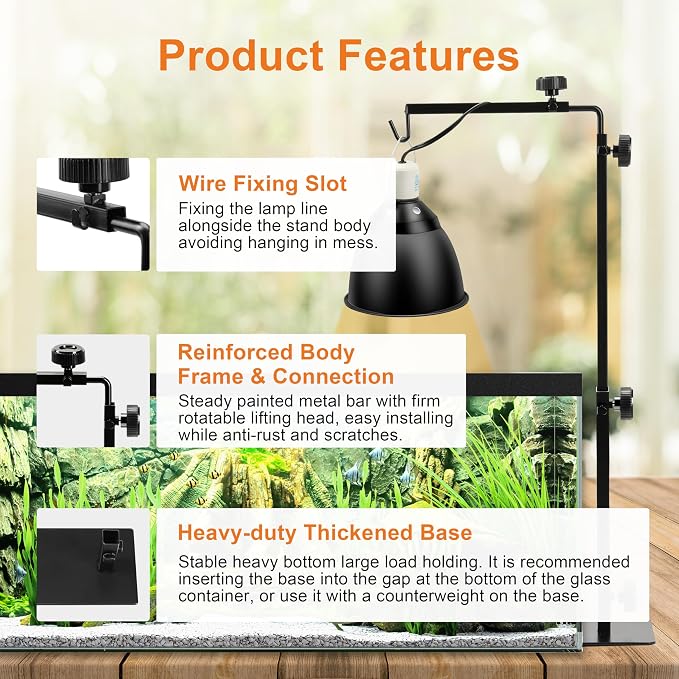 Simple Deluxe Reptile Lamp Stand, Adjustable 15"-36" Floor Light Holder Stand Metal Bracket for Reptile Glass Terrarium Heating Light, L: 36.6 x 14.6 inch, Black