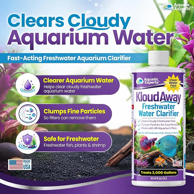 KloudAway Aquarium Water Clarifier – Clears Cloudy Water in Freshwater Fish Tanks, 1 Liter, Made in USA, Aquatic Experts