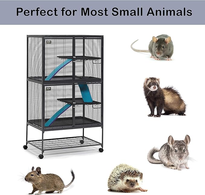 Critter Nation by MidWest Homes for Pets Double Unit Small Animal Cage, Habitat for Rats, Chinchillas, Ferrets, Sugar Gliders, Tool-Free Assembly, with Full-Width Doors, Shelves & Removable Base Pans