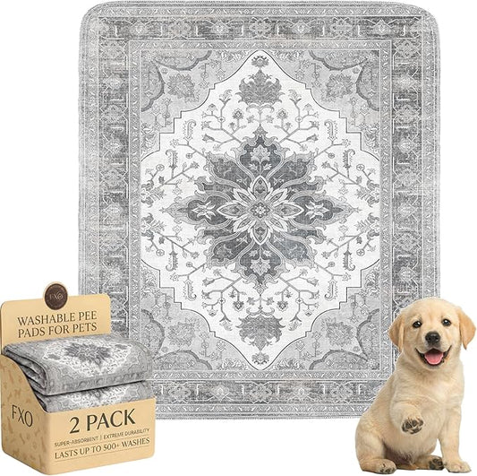 Washable Pee Pads for Dogs,Great Urine Absorbent Reusable Puppy Training Pads,Waterproof,Leak-Proof & Non-Slip Potty Pads for Whelping,Crate,Playpen,Bed.(Gray Floral,31"x36")