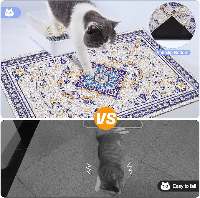 Glittme Cat Litter Mat with Non-Slip Bottom Litter Box Mat 47"X35" Litter Trapping Mat Easy to Clean Washable Cat Food Mat for Kitty,XXL