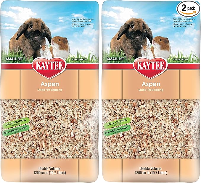 Kaytee Aspen Small Animal Pet Bedding for Pet Guinea Pigs, Rabbits, Hamsters, Gerbils, and Chinchillas, 19.7 Liters (Pack of 2)