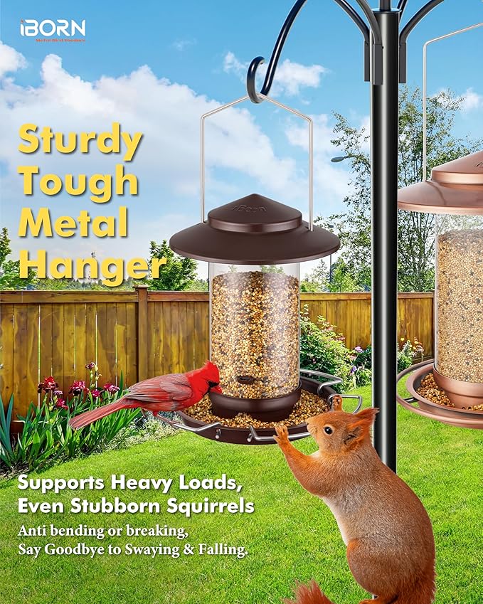 iBorn Bird Feeder Metal Squirrel Chew-Proof Bird Feeders for Outdoors Hanging for Cardinal Outside, Holds 1.5LB Seed with 3 Perchs, Bronze (Seed is not Included)