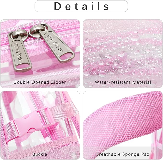 abshoo Large Heavy Duty Girls Clear Backpack for School Bookbag Transparent Multi Pocket Backpacks for Women (Pink)