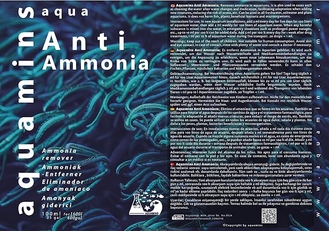Aquarium Plant Fertiliser & Ammonia Remover – All-in-One Mineral Supplement for Aquatic Plants, Freshwater & Saltwater Tanks – Enhances Growth, Colour (Anti Ammonia 100ml/3.38fl oz)