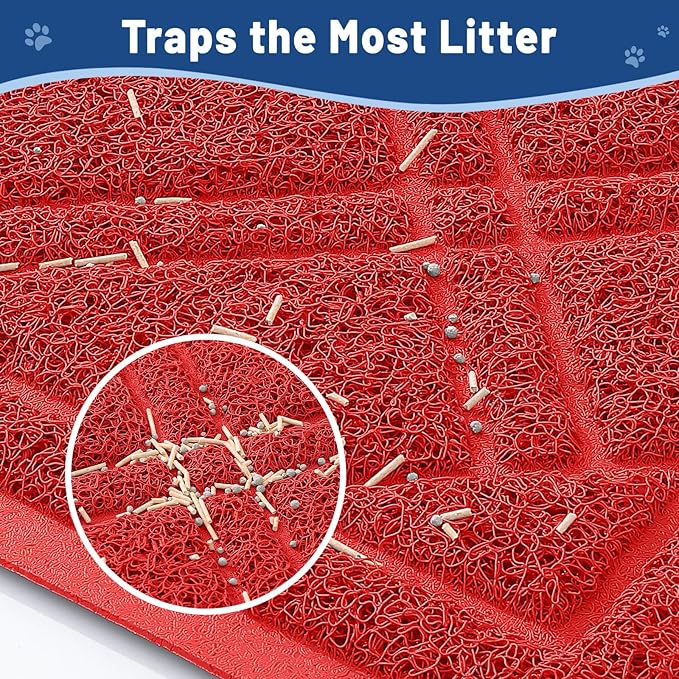 Smiry Cat Litter Box Mat 47x32, Non-Slip Water Resistant Litter Trapping Mat, Easy Clean Less Waste and Urine-Locking Cat Carpet for Indoor, Red
