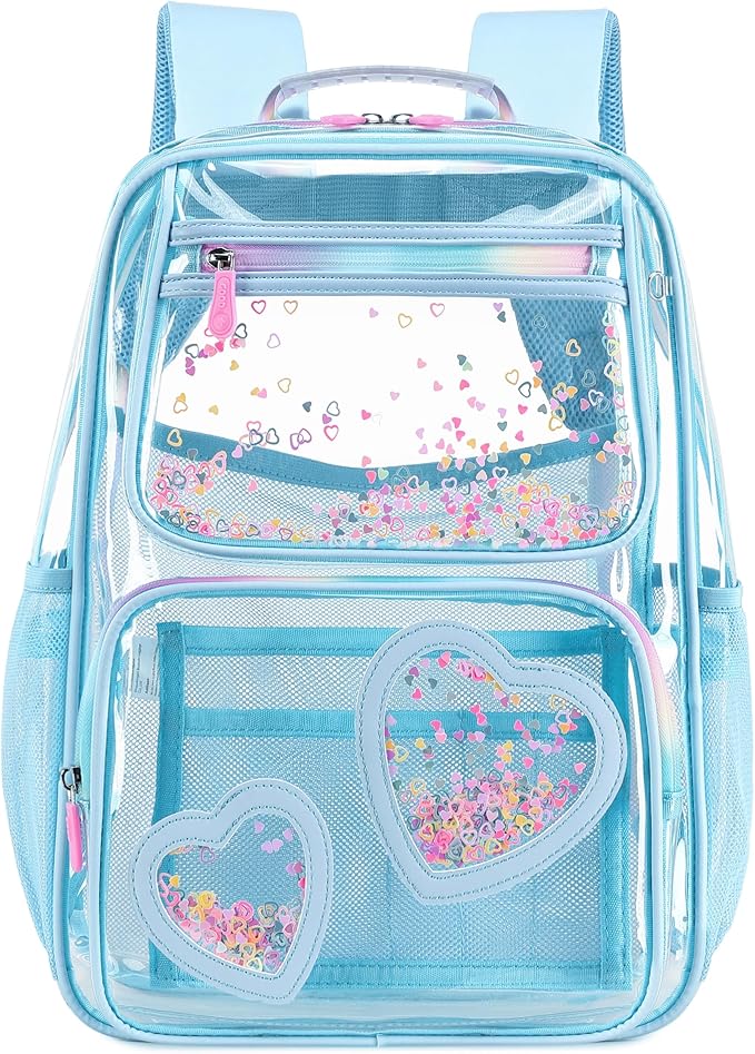 Clear Backpack for Girls,Clear Bookbag Heavy Duty Transparent Backpacks for Stadium Events, See Through Back Pack for Kindergarten Elementary Middle High School (Blue)