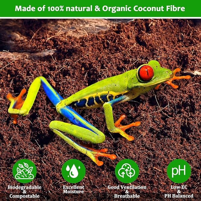 Riare 6 Pack Natural Coconut Fiber Substrate, Coco Coir Reptile Bedding | Coconut Husk Reptile Substrate for Tortoises, Hermit Crabs, Snakes, Bearded Dragon, Geckos, Reptile Enclosure/Terrarium Setup