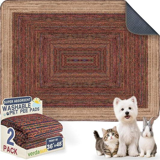 Washable Pee Pads for Dogs, Reusable Puppy Potty Training Pads, Ultra-Absorbent Thick Waterproof Leak-Proof Non-Slip Pads & Mat for Crate, Playpen, Floor, Whelping & Housebreaking , 2 Pack 36"x48"