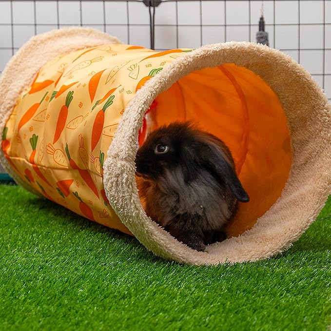 Rabbit Hideout Tunnel - Small Animal Tunnel Tube House Indoor for Bunny Guinea Pig Rat Hamster Ferret Chinchilla - Playing Sleeping Resting Soft Fleece Foldable Nest Habitat