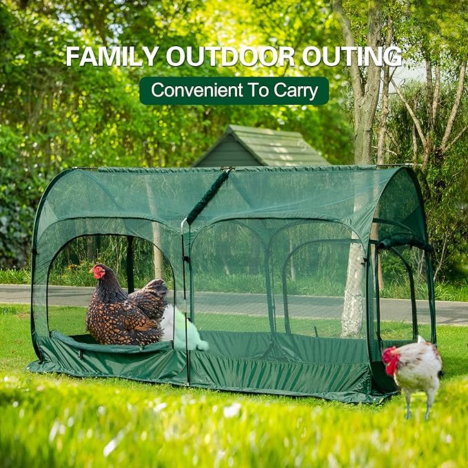 ANC POP Portable Chicken Run Large Pop-Up Chicken Pen for Small Animals Outdoor Gardening Net with 3 Doors and Handbag, Easy to Install and Storage, Green