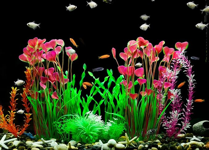 MyLifeUNIT Aquarium Plants, 2 Pack Tall Plastic Plants for Fish Tank Decorations, 15.75 Inches (Pink)