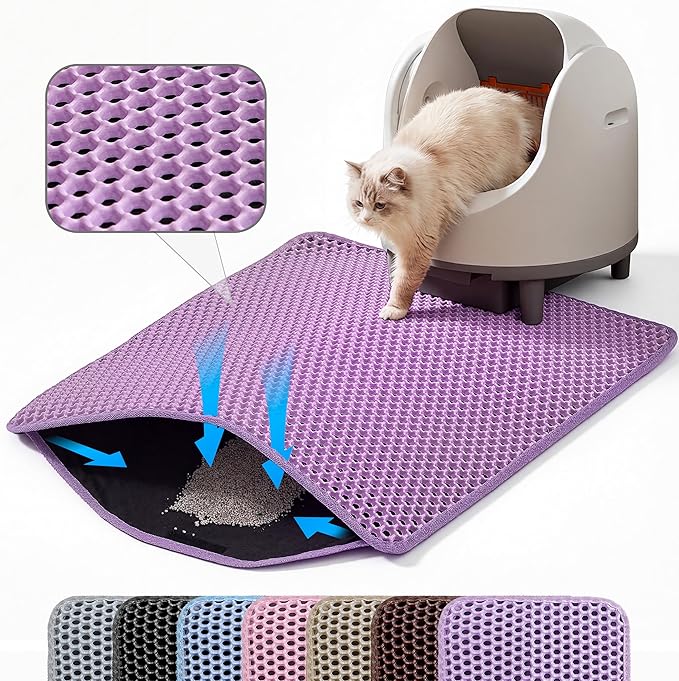 Jumbo Cat Litter Mat, 46x26 Inches Double Layer Honeycomb Litter Trapping Mat, Non Slip Waterproof Urine Proof Extra Large Cat Litter Box Mat, Kitten Supplies and Essentials, XXL, Purple