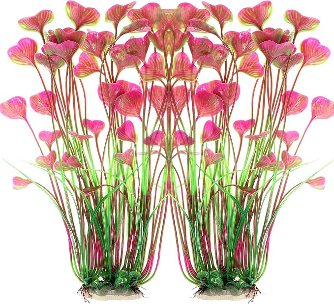 Fish Tank Decorations Aquarium Plastic Plants Large | Artificial Plants Decoration Ornament Safe for All Fish-16 inch 2Pcs (Red 2 Pcs)