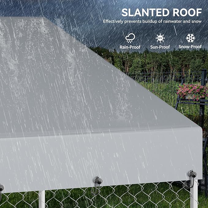 YITAHOME 10'x10' Outdoor Dog Kennel with Rotating Feeder Bowls, Outdoor Dog Enclosure with Roof, Heavy Duty Dog Cage for Large Dogs