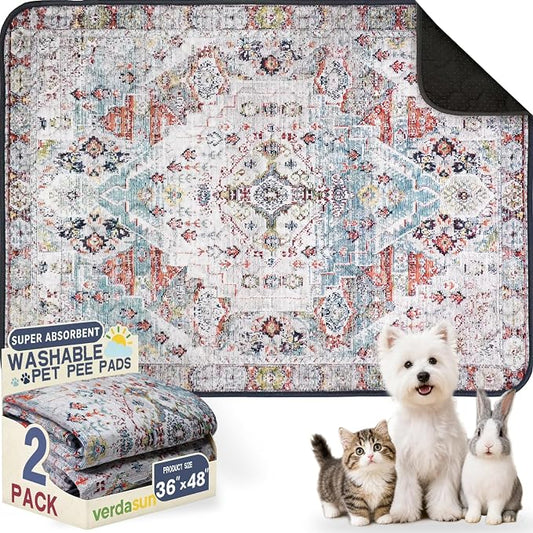 Washable Pee Pads for Dogs, Reusable Puppy Potty Training Pads, Ultra-Absorbent Thick Waterproof Leak-Proof Non-Slip Pads & Mat for Crate, Playpen, Floor, Whelping & Housebreaking , 2 Pack 36"x48"