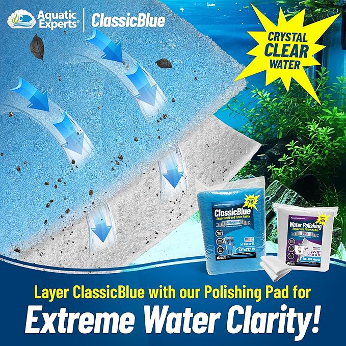 Aquatic Experts Classic Bonded Aquarium Filter Pad -18 Inches by 72 Inches by .75 Inch - Blue and White Aquarium Filter Media Roll Bulk Can Be Cut to Fit Most Filters, Made in USA (18" x 72")