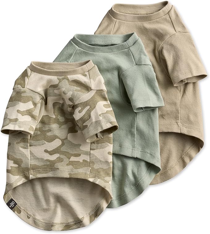 Pet Passion Toby II - The Perfect Tee, 3 Pack Short Sleeve Pet T-Shirt 100% Organic Cotton Tees Clothes for Small, Medium, Large Dogs, Sage Camo, Small (10-25 lbs)