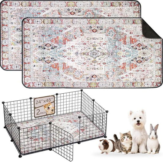 Washable Pee Pads for Dogs, Reusable Puppy Potty Training Pads, Ultra-Absorbent Thick Waterproof Leak-Proof Non-Slip Pads & Mat for Crate, Playpen, Floor, Whelping & Housebreaking , 2 Pack 24"x48"