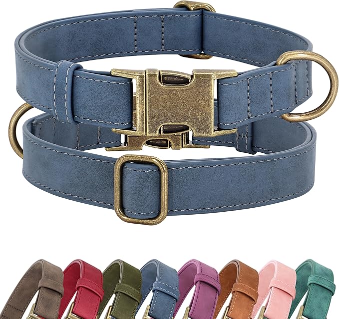 Didog Soft PU Leather Dog Collar, Stylish Quick Released Dog Collar for Large Dogs, Easy Clean Adjustable Pet Collar for Daily Walking, Blue, L Fit 16-22" Neck