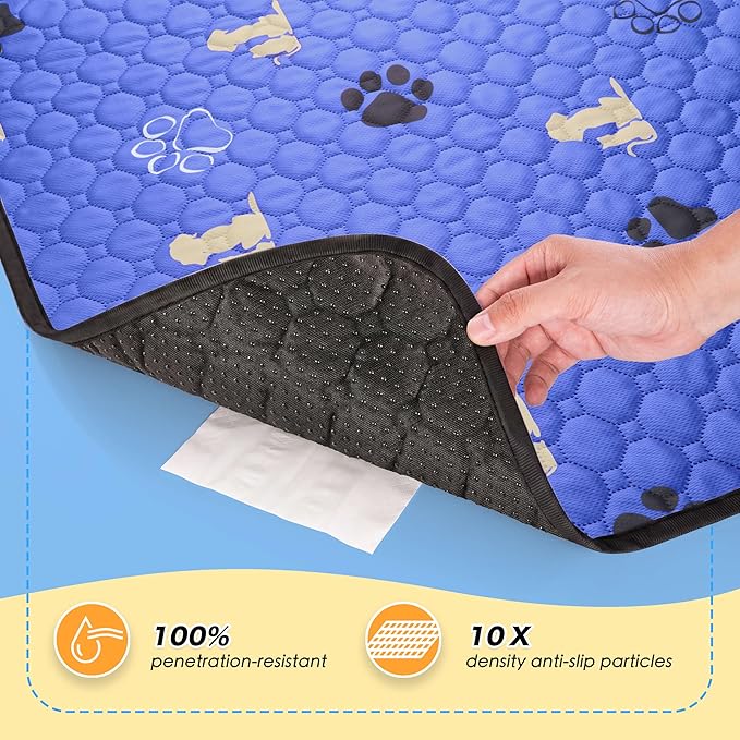 WanpeeGoo Washable Pee Pads for Dogs Mat, 2 Pack Absorbent Reusable Training Dog Pads Pet Puppy Pads, Non-Slip Potty Pads for Whelping, Playpen, Crate, Bed, Blue 32"x52"